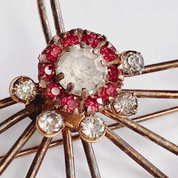 Antique Victorian Rhinestone Convertible Brooch Pendant Starburst Gold Tone - Picture 3 of 10